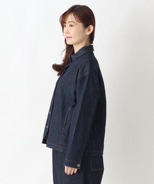 one'sterrace（ワンズテラス）の「ツイル&デニム丸襟ジャケット（デニムジャケット・レディース・ベージュ系8/ネイビー系5・02）」の4枚目の写真