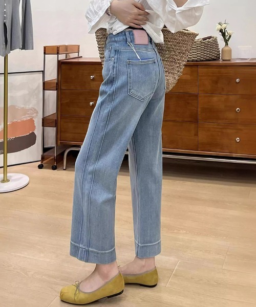 SallyLunn(サリーラン)の「ハイウエストセミワイドデニムパンツ(デニムパンツ・レディース・ブルー/ホワイト・LARGE/MEDIUM)」の2枚目の写真