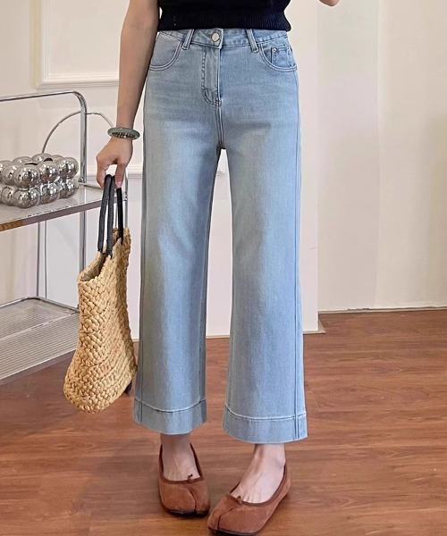 SallyLunn(サリーラン)の「ハイウエストセミワイドデニムパンツ(デニムパンツ・レディース・ブルー/ホワイト・LARGE/MEDIUM)」の8枚目の写真