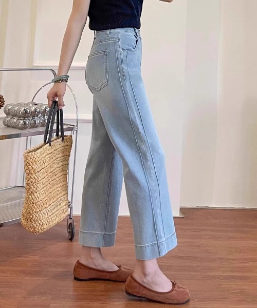 SallyLunn(サリーラン)の「ハイウエストセミワイドデニムパンツ(デニムパンツ・レディース・ブルー/ホワイト・LARGE/MEDIUM)」の9枚目の写真