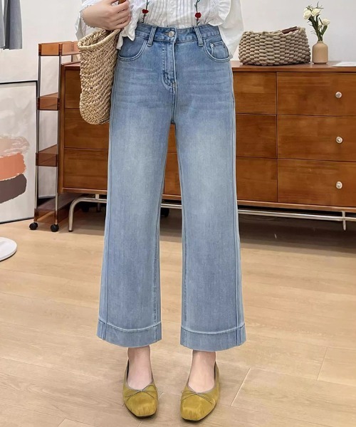 SallyLunn(サリーラン)の「ハイウエストセミワイドデニムパンツ(デニムパンツ・レディース・ブルー/ホワイト・LARGE/MEDIUM)」の6枚目の写真