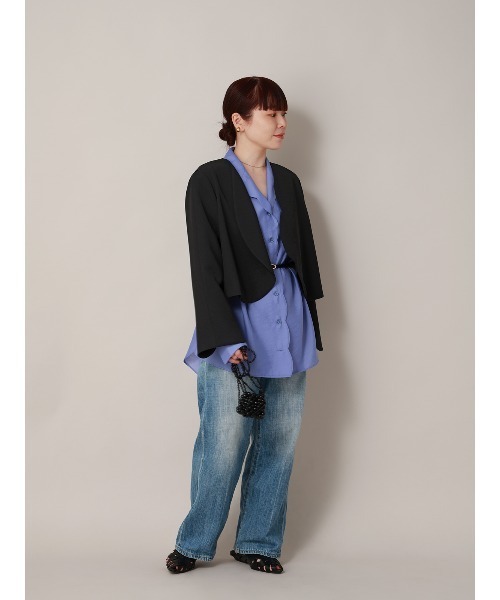 CIS.（シス）の「CIS. カーブショートジャケット ウォッシャブル ストレッチ ポリエステルカルゼ 無地（テーラードジャケット・レディース・ブラック/オフホワイト・36(7号)/38(9号)）」の14枚目の写真