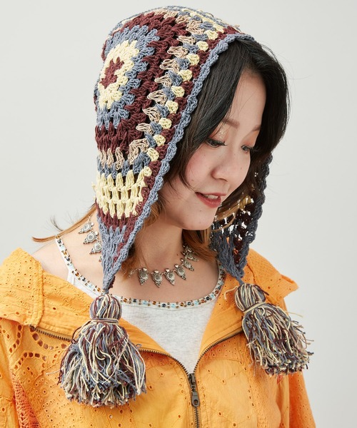 チャイハネ（チャイハネ）の「【チャイハネ】シュマル耳付き手編みキャップ（ニットキャップ/ビーニー・レディース・グレー/ライトブルー・FREE）」の2枚目の写真