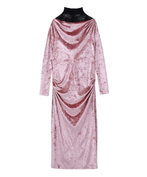 JOHN LAWRENCE SULLIVAN（ジョンローレンスサリバン）の「CRUSHED VELOUR GATHERED DRESS（ドレス・レディース・ブラック/ボルドー・SMALL）」の3枚目の写真