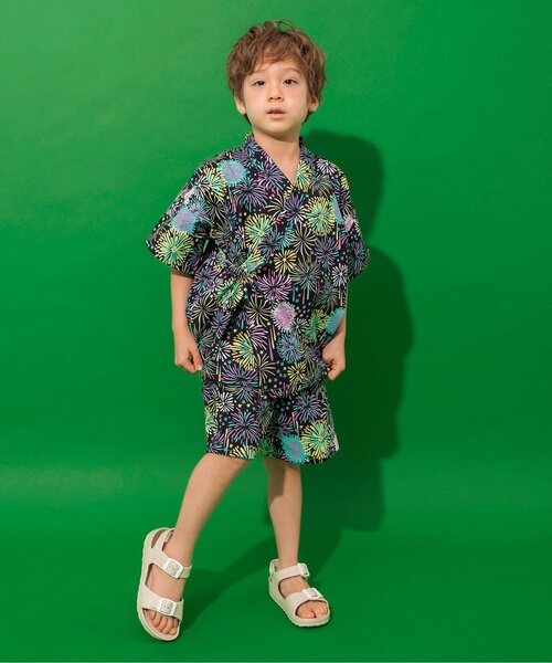 BREEZE（ブリーズ）の「【26年夏/すっぽり着られる】総柄BOYS甚平（浴衣・キッズ・ブラック/アイボリー/ブルー/オフホワイト/ブラウン/レッド/ネイビー/オレンジ・80/90/100/110/120/130/140）」の9枚目の写真