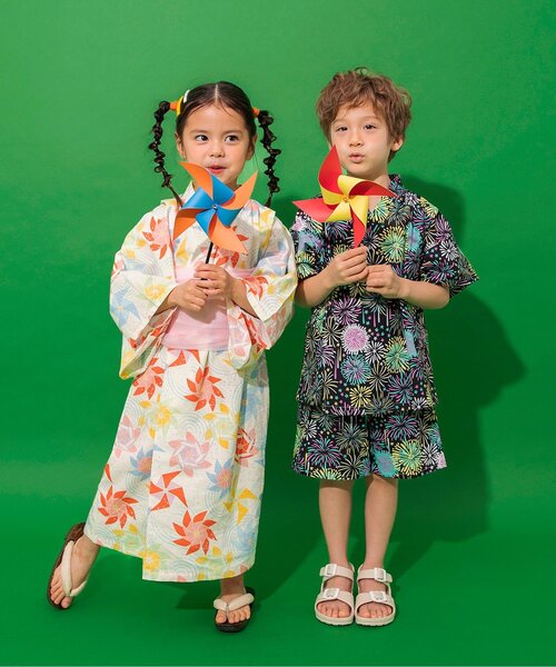 BREEZE（ブリーズ）の「【26年夏/すっぽり着られる】総柄BOYS甚平（浴衣・キッズ・ブラック/アイボリー/ブルー/オフホワイト/ブラウン/レッド/ネイビー/オレンジ・80/90/100/110/120/130/140）」の12枚目の写真