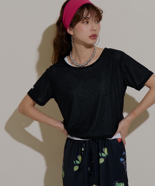 bohmal（ボマール）の「前後2wayシアーTシャツ（Tシャツ/カットソー・レディース・ライム/ホワイト/ブラック/ブルー・LL～3L/M-L）」の14枚目の写真