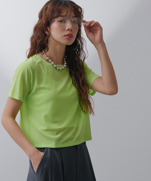 bohmal（ボマール）の「前後2wayシアーTシャツ（Tシャツ/カットソー・レディース・ライム/ホワイト/ブラック/ブルー・LL～3L/M-L）」の13枚目の写真
