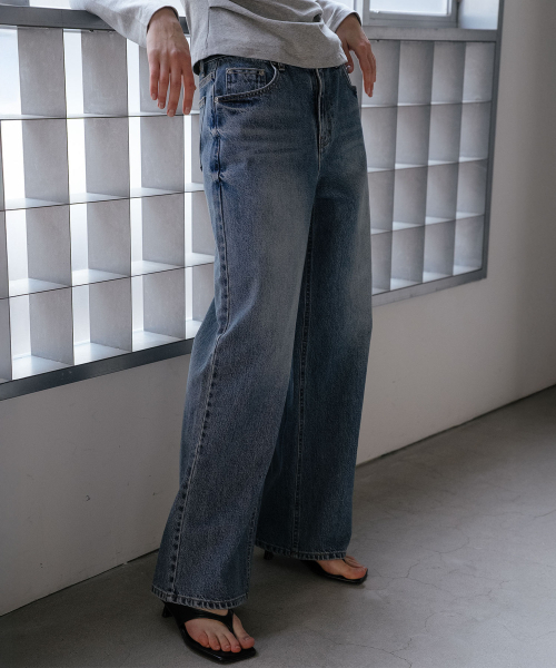 Vintage fade wide denim pants [KNSS05PT06]_Blue（デニムパンツ 