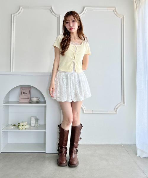 Loueme(ルエム)の「リボンレースレイヤードトップス(Tシャツ/カットソー・レディース・グレー/ブラック/ライトブルー/ホワイト/イエロー・FREE)」の20枚目の写真