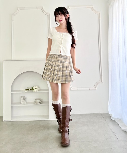Loueme(ルエム)の「リボンレースレイヤードトップス(Tシャツ/カットソー・レディース・グレー/ブラック/ライトブルー/ホワイト/イエロー・FREE)」の13枚目の写真