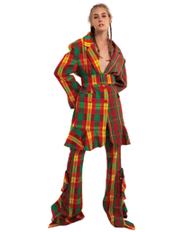 GREEDILOUS（グリディアス）の「レッドイエローフリルチェックベルトジャケット（テーラードジャケット）」