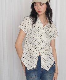 WEB限定カラーあり】Wボタンギャザーブラウス(ドット柄・無地