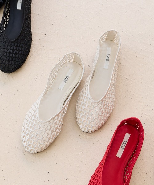 Andemiu（アンデミュウ）の「ラウンドメッシュフラットシューズ634249（その他シューズ・レディース・レッド/アイボリー/ブラック・MEDIUM/SMALL）」の2枚目の写真