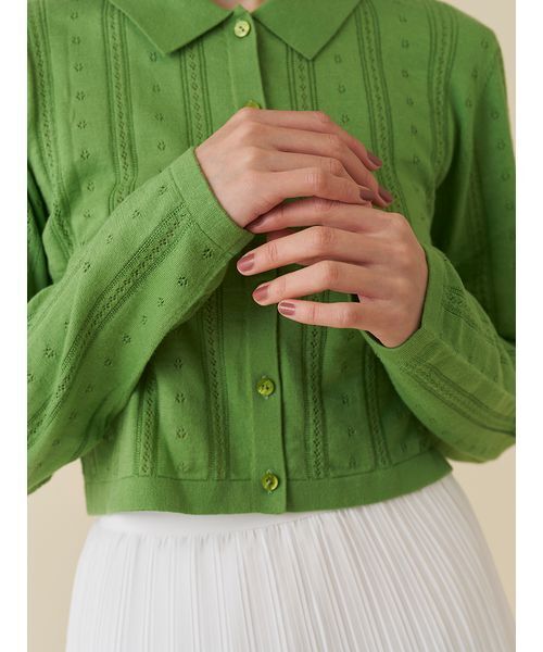 SNIDEL(スナイデル)の「カラーテクスチャードニットカーディガン(カーディガン/ボレロ・レディース・グレー/ホワイト/グリーン・F)」の12枚目の写真