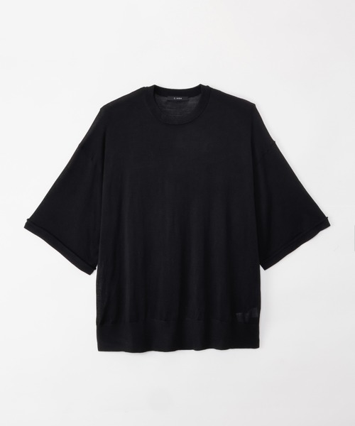 CINOH(チノ)の「SILK RELAXED TEE(ニット/セーター・メンズ・ブラック/グレー・46)」の1枚目の写真