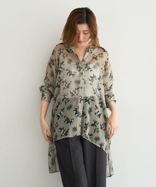 YECCA VECCA（イェッカヴェッカ）の「フラワー柄シアーロングシャツ（シャツ/ブラウス・レディース・ブラック/ライトカーキ・FREE）」の14枚目の写真