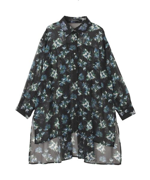 YECCA VECCA(イェッカヴェッカ)の「フラワー柄シアーロングシャツ(シャツ/ブラウス・レディース・ブラック/ライトカーキ・FREE)」の6枚目の写真