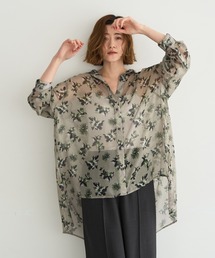 フラワー柄シアーロングシャツ