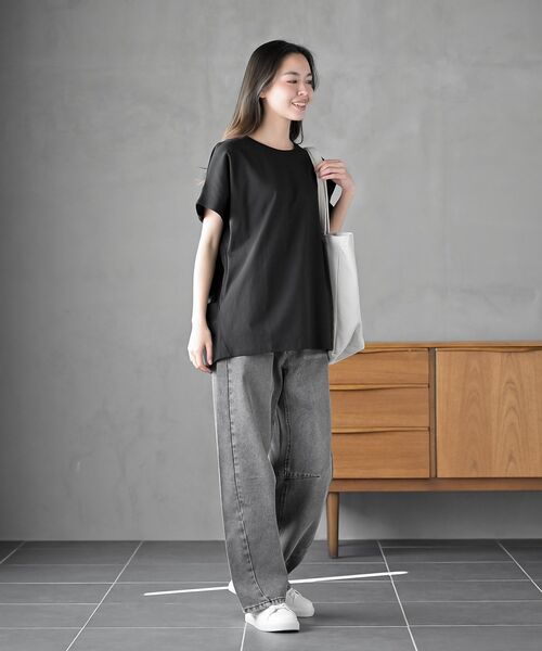 rps（アールピーエス）の「フレンチスリーブワイドコットンＴ（Tシャツ/カットソー・レディース・ブラック/オフホワイト/チャコールグレー/ブルー・フリー）」の13枚目の写真