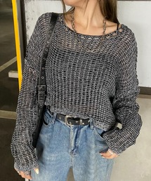 ミックス風透かしニットトップス