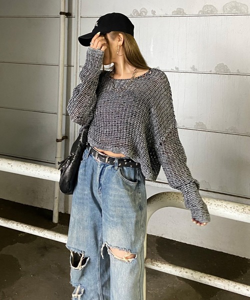 non-hedge(ノンヘッジ)の「ミックス風透かしニットトップス(ニット/セーター・レディース・ブラック/モカ/チャコールグレー/グレー・FREE)」の22枚目の写真