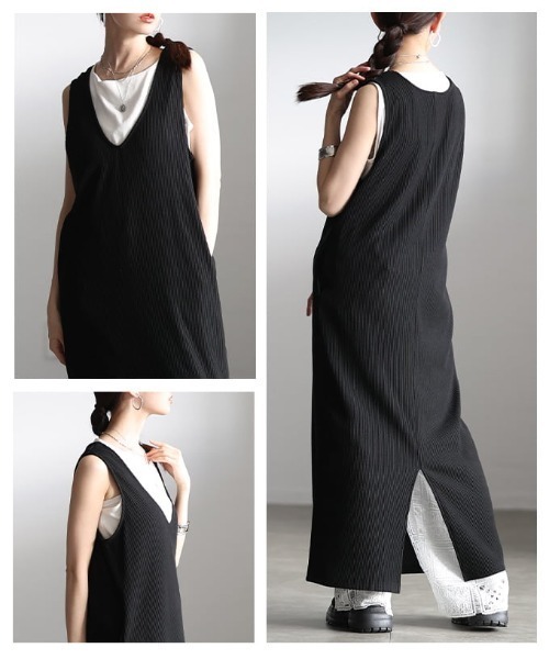 Sawa a la mode(サワアラモード)の「深Vネックリブカットワンピース(ワンピース・レディース・ブラック/カーキ・FREE)」の8枚目の写真
