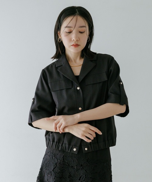 Andemiu(アンデミュウ)の「リネンライクシャツブルゾン656558(ブルゾン・レディース・ブラック/ベージュ・FREE)」の1枚目の写真