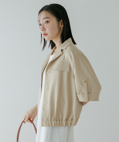 Andemiu(アンデミュウ)の「リネンライクシャツブルゾン656558(ブルゾン・レディース・ブラック/ベージュ・FREE)」の5枚目の写真