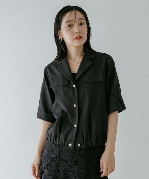 Andemiu(アンデミュウ)の「リネンライクシャツブルゾン656558(ブルゾン・レディース・ブラック/ベージュ・FREE)」の11枚目の写真