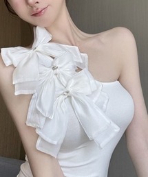 ワンショル3連立体リボンタイトトップス