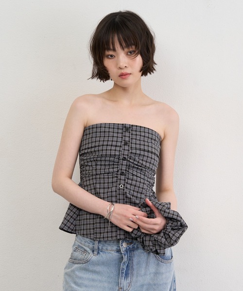 セール】Check Tube Top & Hairband Set / チェックチューブトップ