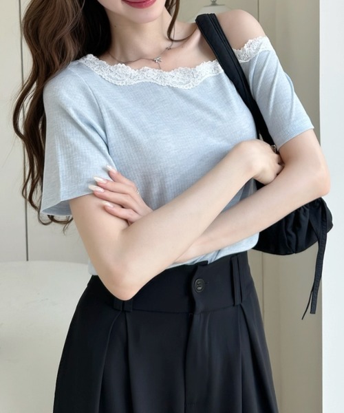 Ada.(エイダ)の「襟元フリル ボートネック サイドギャザー 半袖 カットソー(Tシャツ/カットソー・レディース・オートミール/グレー/ブルー・FREE)」の10枚目の写真