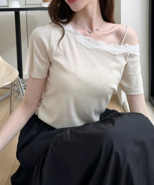 Ada.(エイダ)の「襟元フリル ボートネック サイドギャザー 半袖 カットソー(Tシャツ/カットソー・レディース・オートミール/グレー/ブルー・FREE)」の15枚目の写真