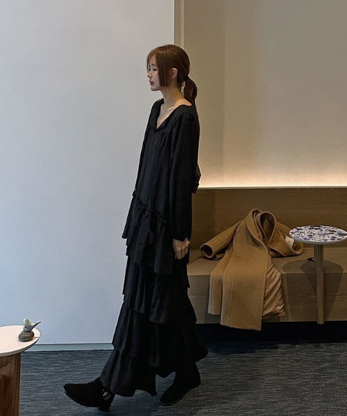FAVORITO(ファヴォリート)の「ティアードワンピース(ワンピース・レディース・ベージュ/ブラック・F)」の13枚目の写真