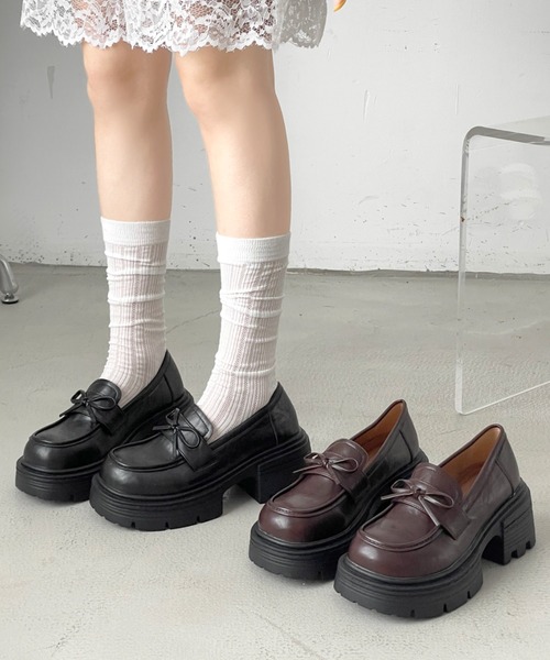 Shoes in Closet(シューズインクローゼット)の「+7.0㎝ 軽量 厚底 スクエアトゥ リボン ローファー 487(ローファー・レディース・ブラック/ダークブラウン・S/M/L/LL)」の21枚目の写真