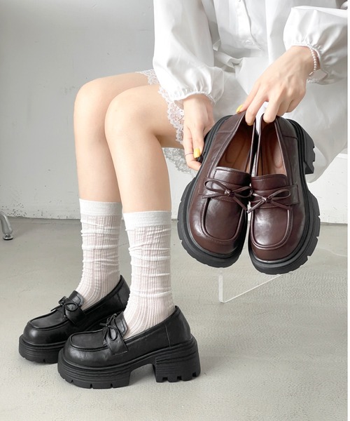Shoes in Closet(シューズインクローゼット)の「+7.0㎝ 軽量 厚底 スクエアトゥ リボン ローファー 487(ローファー・レディース・ブラック/ダークブラウン・S/M/L/LL)」の22枚目の写真