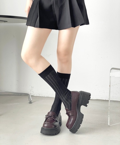 Shoes in Closet(シューズインクローゼット)の「+7.0㎝ 軽量 厚底 スクエアトゥ リボン ローファー 487(ローファー・レディース・ブラック/ダークブラウン・S/M/L/LL)」の14枚目の写真
