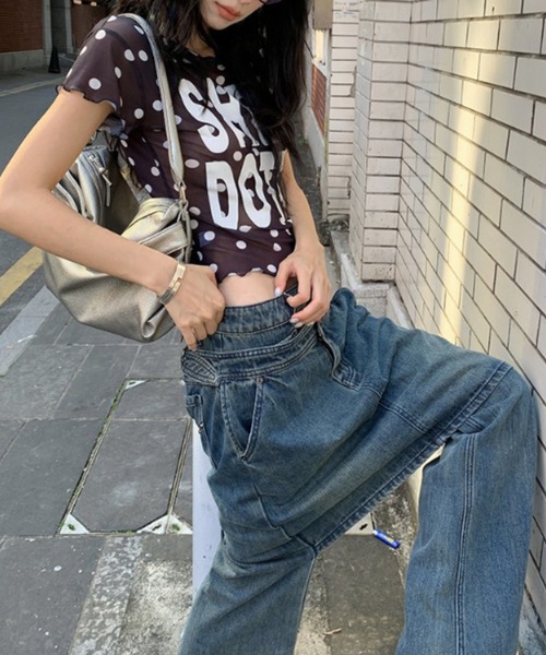 lilful(リルフル)の「【26年春夏新作】ドット柄 レタリングロゴ 半袖シアートップス(Tシャツ/カットソー・レディース・ブラック/ホワイト・F)」の22枚目の写真