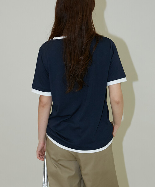 PUBLUX(パブリュクス)の「PUBLUX/パブリュクス 配色 レイヤード風 ヘンリーネック Tシャツ 限定展開(Tシャツ/カットソー・レディース・ブラウン/ネイビー/オフホワイト/グレー・フリ-)」の21枚目の写真