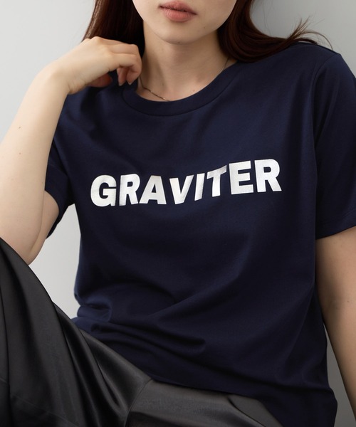 NAVY(ネイビー)の「【SARARI /サラリ】冷感 DRY UVカット 箔プリントクルーネック UVカットTシャツ(Tシャツ/カットソー・レディース・ブラック/オフホワイト/ネイビー/ベージュ・M/L)」の6枚目の写真