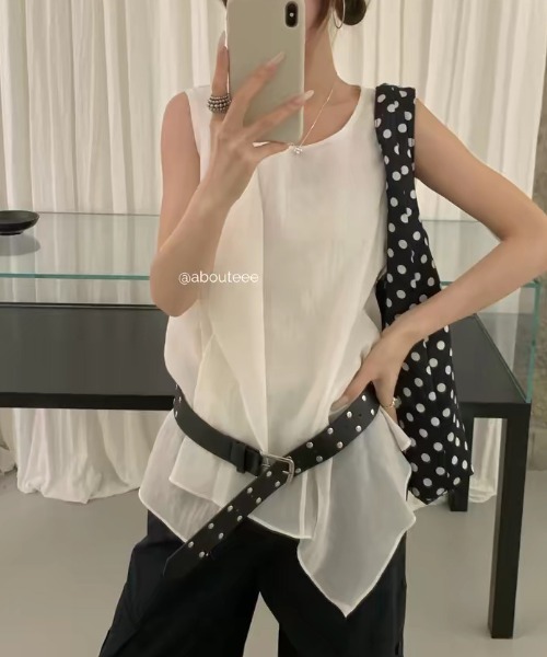 AMAJI(アマジ)の「ノースリーブ 不規則フリル トップス(Tシャツ/カットソー・レディース・ライトピンク/ホワイト/ライトグリーン・FREE)」の1枚目の写真