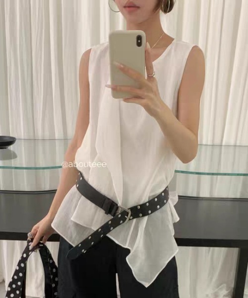 AMAJI(アマジ)の「ノースリーブ 不規則フリル トップス(Tシャツ/カットソー・レディース・ライトピンク/ホワイト/ライトグリーン・FREE)」の5枚目の写真