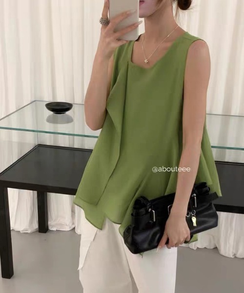 AMAJI(アマジ)の「ノースリーブ 不規則フリル トップス(Tシャツ/カットソー・レディース・ライトピンク/ホワイト/ライトグリーン・FREE)」の7枚目の写真