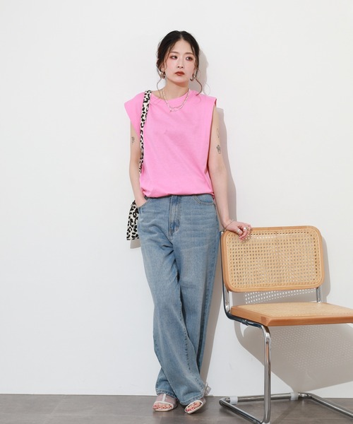 Re:EDIT(リエディ)の「T/C天竺ショルダータックトップス(タンクトップ・レディース・ピンク・M/L)」の13枚目の写真