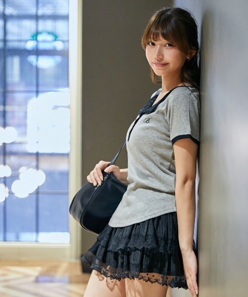GORGE(ゴージ)の「《ドット柄切替×細見え》リブカットソー/フェミニン/春夏秋/全3色(Tシャツ/カットソー・レディース・ブラック/グレー/オフホワイト・F)」の6枚目の写真