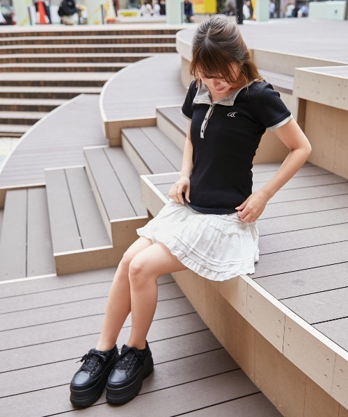 GORGE(ゴージ)の「《ドット柄切替×細見え》リブカットソー/フェミニン/春夏秋/全3色(Tシャツ/カットソー・レディース・ブラック/グレー/オフホワイト・F)」の10枚目の写真