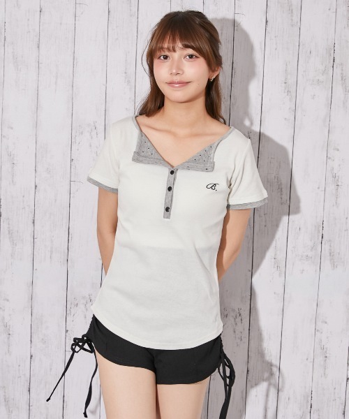 GORGE(ゴージ)の「《ドット柄切替×細見え》リブカットソー/フェミニン/春夏秋/全3色(Tシャツ/カットソー・レディース・ブラック/グレー/オフホワイト・F)」の11枚目の写真