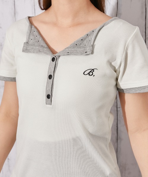 GORGE(ゴージ)の「《ドット柄切替×細見え》リブカットソー/フェミニン/春夏秋/全3色(Tシャツ/カットソー・レディース・ブラック/グレー/オフホワイト・F)」の14枚目の写真