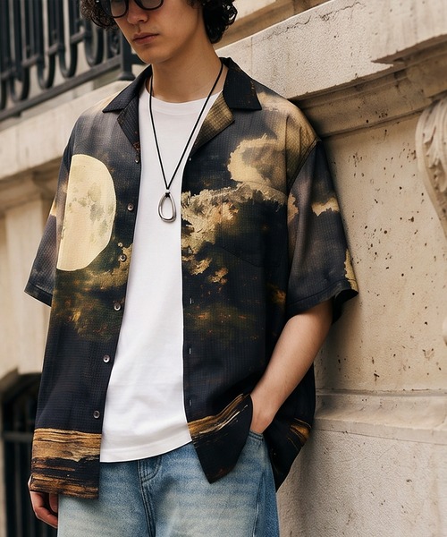 antiqua(アンティカ)の「ムーンプリント アート柄 シャツ(シャツ/ブラウス・レディース・ブラック・ONESIZE)」の15枚目の写真